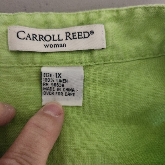 Carol Reed Linen Lime Green Women's Blouse, Sz 1X - Picture 7 of 8